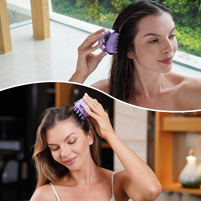 SHINLEA 2 in 1 Scalp Massager Hair Growth,Scalp Scrubber with Soft Silicone Bristles for Dandruff Removal,Shampoo Brush for Exfoliation,Head Massager for Both Wet and Dry Use (Purple) ﻿