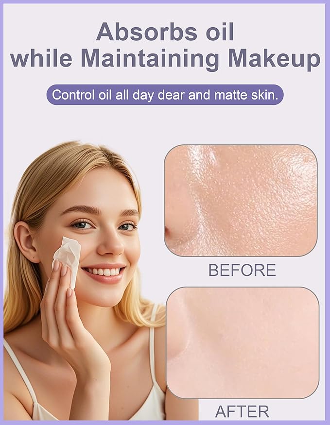 Okerker Oil Blotting Paper - 300 Sheets w/Mirror, Puff & Refills, Absorbs Excess Face Oil, Controls Shine, Saves Makeup, The On-the-Go Essential for a Flawless, Matte Finish All Day