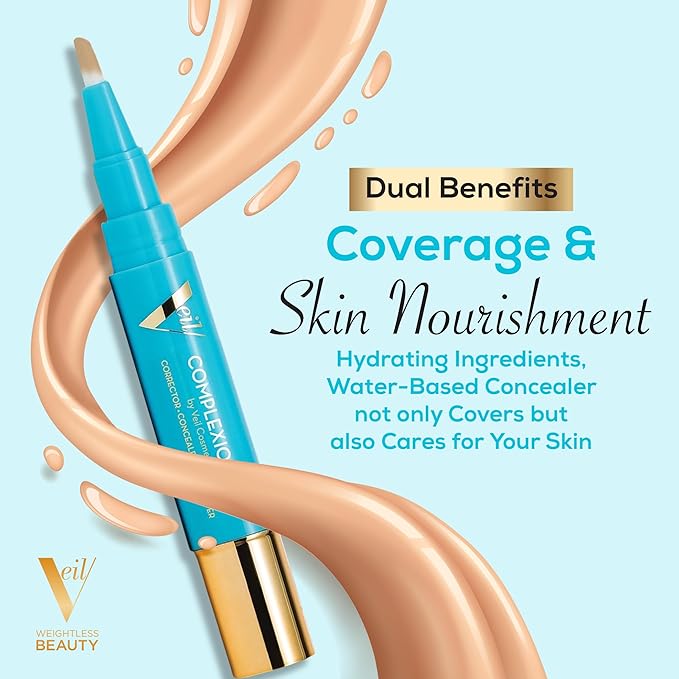 Veil Cosmetics - Complexion Fix Concealer - Liquid Concealer for Under Eye + Dark Circles - Highlight, Contour, Correct - Anti-Aging - Vegan Makeup Pen - Hydrating Lightweight (4N Tan Neutral)