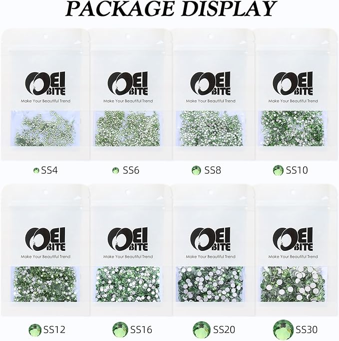 Meibite Light Green Flatback Rhinestones, Glass Rhinestones for Nail Art and Craft, Glue Fix, Loose Crystal Gemstones(Lt.Green, SS16, 1440pcs, 3.8-4.0mm)