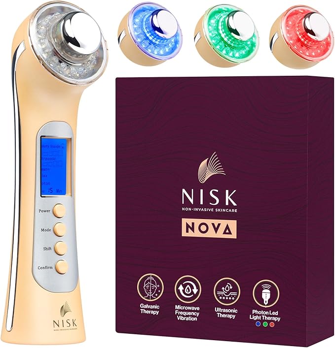 Nova 4-in-1 Facial Wand: Red, Blue and Green Light Therapy, Galvanic Ion Cleansing, Ultrasonic Face Lift & Anti-Aging Device, Tightening, and Rejuvenation for Home Use