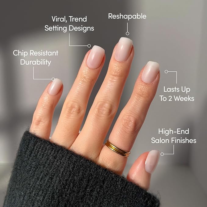 Glamnetic Press On Nails - Clean Cut | Short Squoval White Fake Nails, Salon Quality Milky Nails | 15 Sizes - 30 Nail Kit with Glue