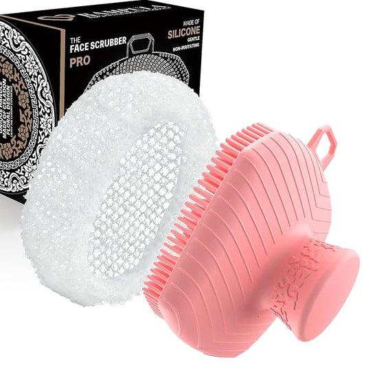 Face Scrubber & African Net, Silicone Exfoliating Brush for Men, Facial Cleansing Brush, Manual Waterproof Cleansing Skin Care, Blackhead Removing Pore Cleansing Massaging Face Brushes - Pink