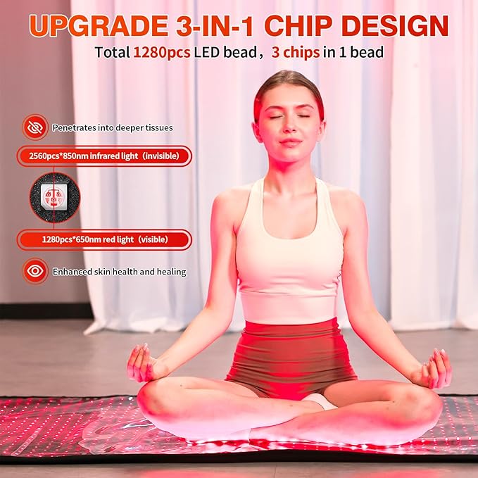 Red Light Therapy Mat for Body, Red Light Therapy Blanket for Full Body, 1280 LEDs 660nm Red & 850nm Near Infrared Light Therapy Pad for Pain Relief & Better Sleep