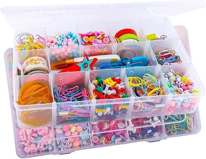 Exptolii 15 Large Grids Plastic Organizer Box with Dividers, 2 Pack Clear Compartment Container Storage for Washi Tapes Beads Crafts Jewelry Fishing Tackles, Size 11 x 6.3 x 2.2 in