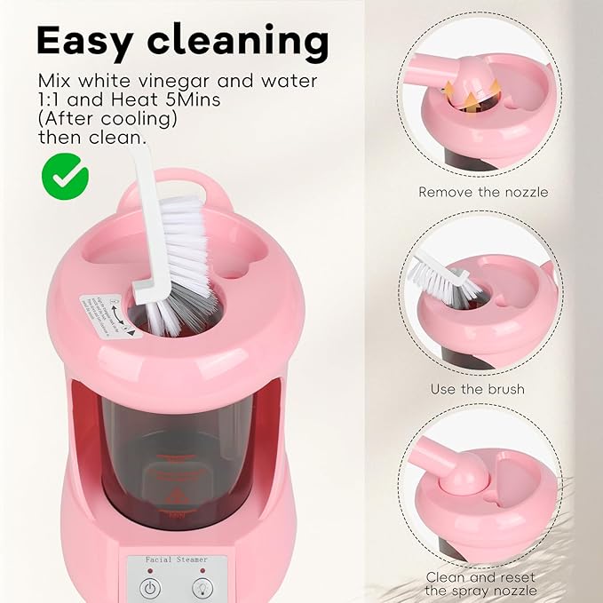 Facial Steamer Professional with Extendable Arm, 360°Rotating Nozzle Face Steamer for Facial Deep Cleaning, Portable Facial Steamer for Beauty, Spa and Home Use（Pink）