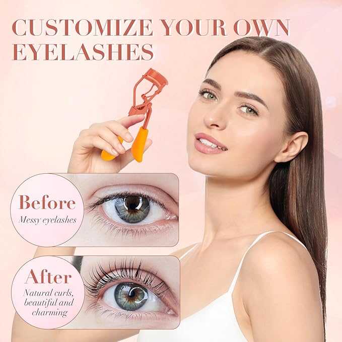 ODELY Eyelash Curler with Pads, Lash Curler with 10 Extra Silicone Replacement Pads, Comfortable Grip for Effortless Curling – Eyelashes for The Perfect Eye Contour (Honeydew Orange)