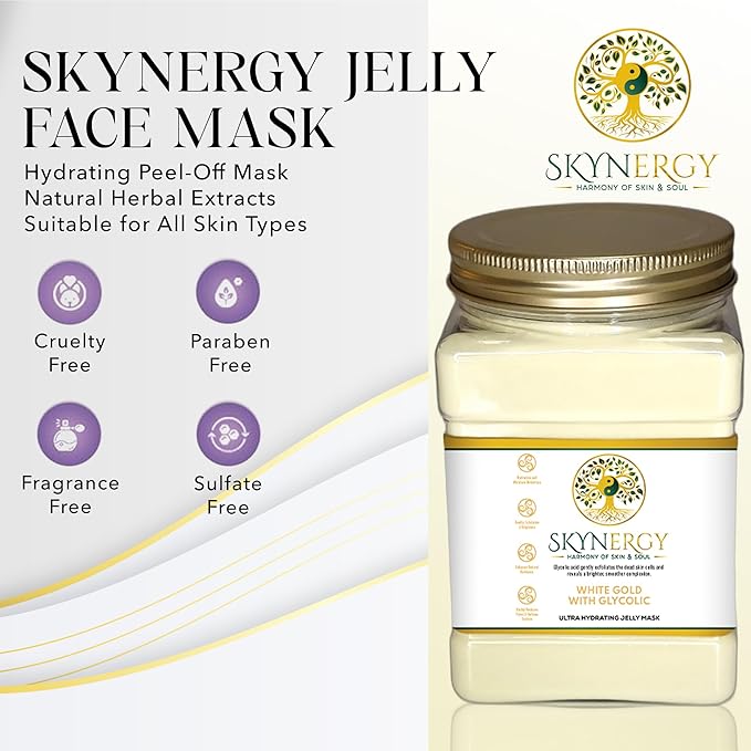 White Gold with Glycolic Jelly Mask - Hydro Glo Mask for Hydration & Glow - Professional Peel Off Face Mask - Suitable for All Skin Types, Vajafacial Jelly Mask | 12 Applications (30 Fl Oz)