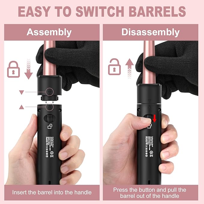5 in 1 Curling Wand Set, Curling Iron with Curling Brush,Hair Straightener & 3 Interchangeable Ceramic Curling Wand(0.35"-1"), Fast Heat Hair Wand Curler, Include Glove & 2 Clips for Women Girls Gift