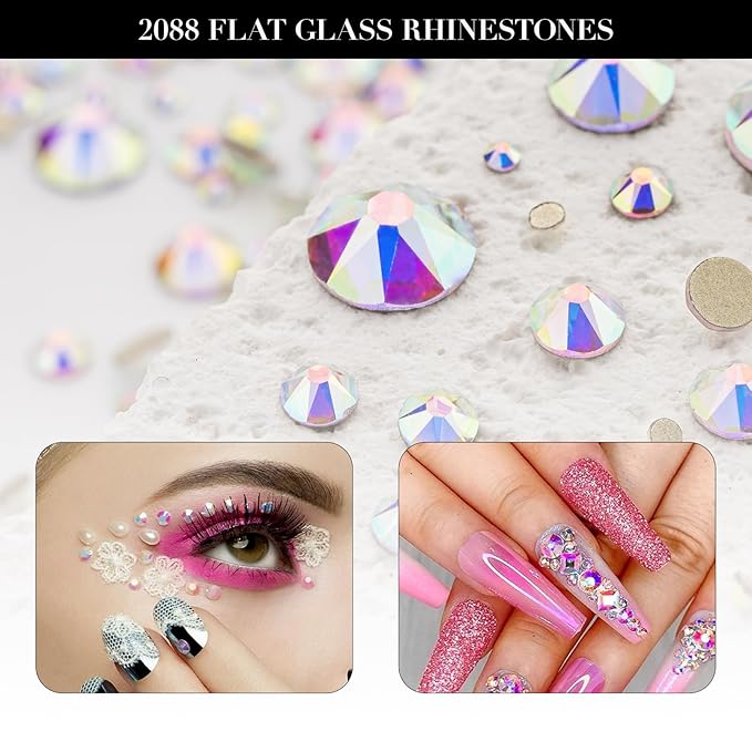 Novani Crystal AB Rhinestones 288pcs Flat Back Round Rhinestone Style 2088 Sparkly Crystal Gemstones for Nail Art and Crafting SS30,6.4-6.6mm