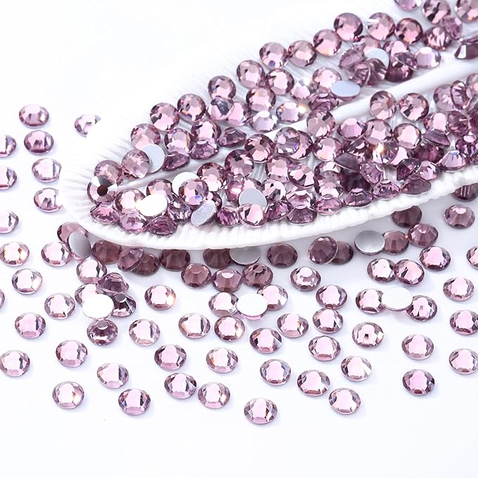 Meibite Light Amethyst Flatback Rhinestones, Glass Rhinestones for Nail Art and Craft, Glue Fix, Loose Crystal Gemstones(Lt.Amethyst, SS30, 288pcs, 6.4-6.6mm)
