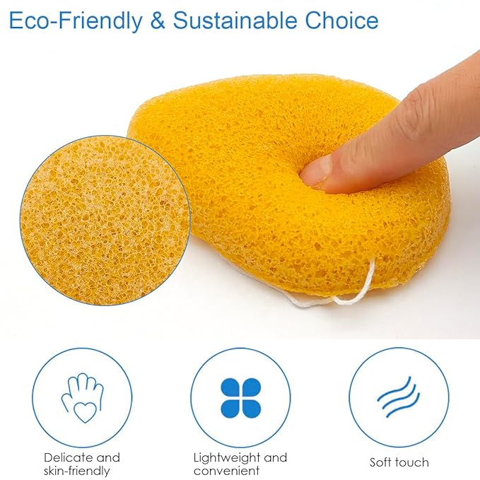 Natural Konjac Facial Sponge (4-Pack) | SourceTon face Scrubber Soft & Gentle Face Scrubber for All Skin Types