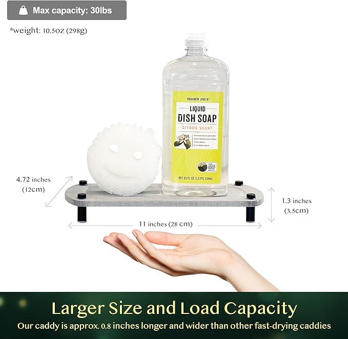 2PCS Water Absorbing Stone Soap Tray for Kitchen Bathroom Sink, Quick Dry Diatomaceous Earth Drying Rack and Shower Caddy, Soap Dispenser and Sponge Holder Organizer for Countertop
