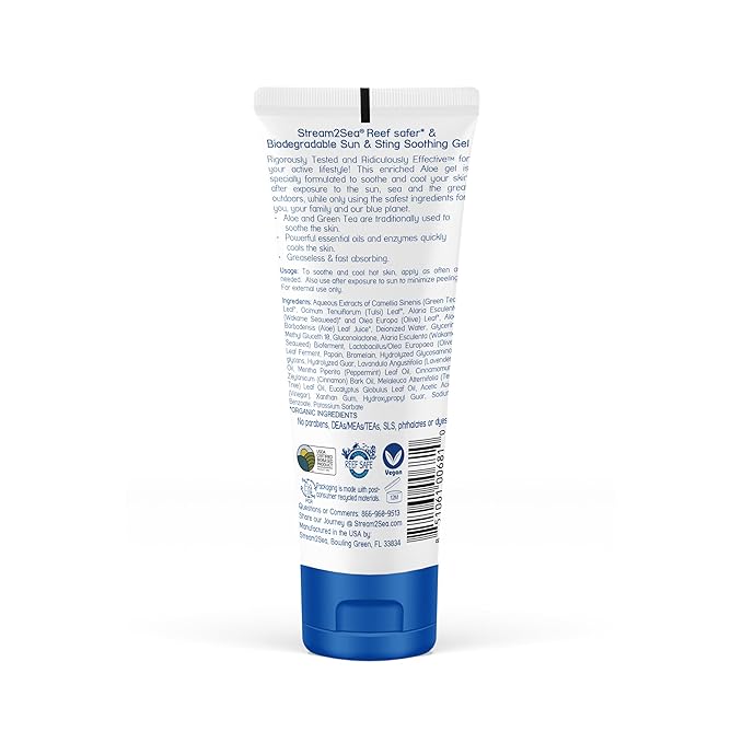 STREAM 2 SEA Sun & Sting Soothing Aloe Gel, Organic Aloe Vera Gel for Face & Body, After Sun Care & Sunburn Relief - Pack of 3