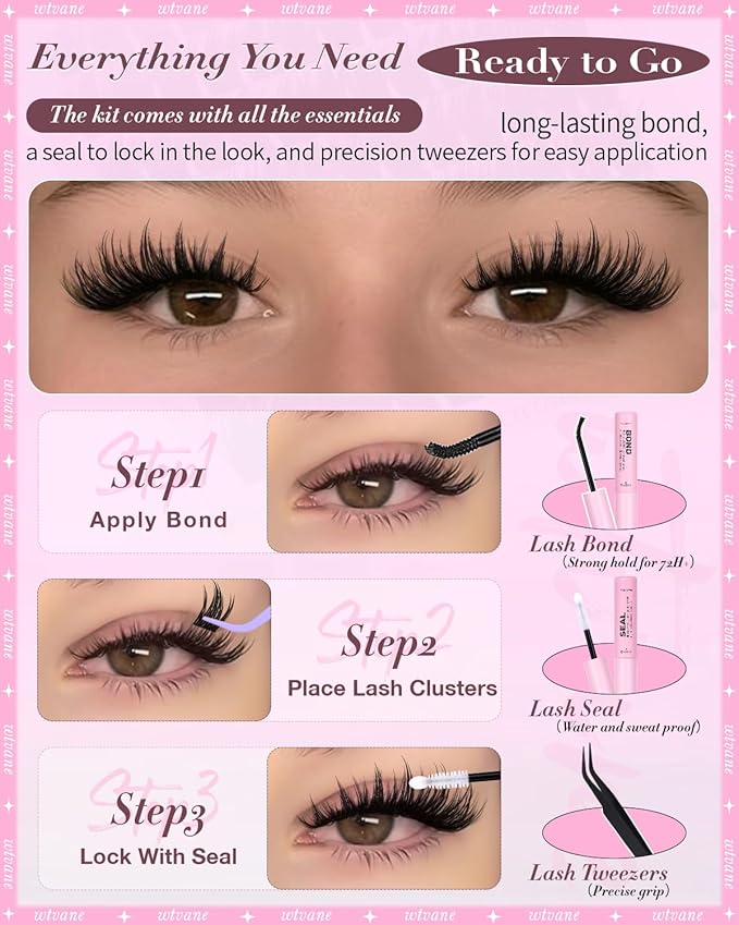 Wtavne Lash Clusters Kit Manga Eyelash Clusters Kit Wispy Lash Clusters with Spikes Volume Cluster Eyelash Extensions 12-20mm Individual Lashes Extensions Kit Anime False Eyelashes Kit Lash Bond Seal