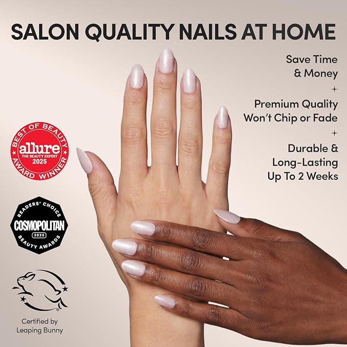 Glamnetic Press On Nails - Pure Intentions | Glossy, Semi-Transparent, Short Round Nails, Salon Quality | 12 Sizes - 30 Nail Kit with Glue