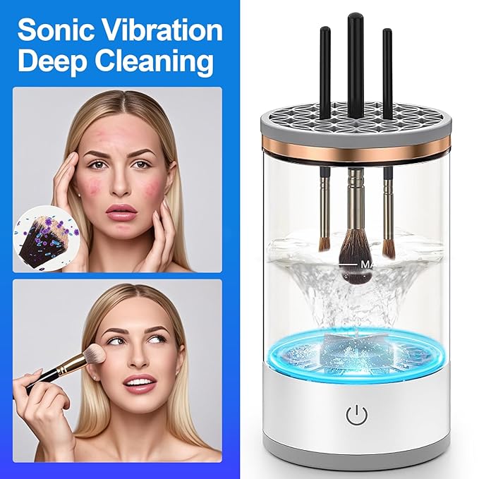 Electric Makeup Brush Cleaner Machine, Efficient Makeup Brush Cleaner for All Brush Types, Keeps Brushes Hygienic and Skin Healthy，1 Pack - White