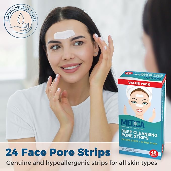 MEDca Deep Cleansing Blackhead Pore Strips - Pack of 48 Peel - Off Blackhead Remover and Pore Unclogging Strips for Nose and Face, Chin, Forehead & Healthier Looking Skin
