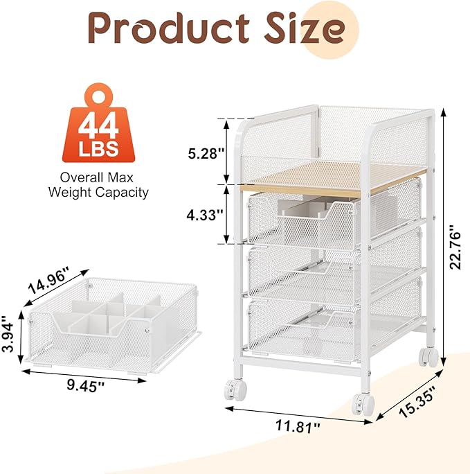 Rolling Makeup Cart Organizer with 3 Drawers, Narrow Floor Skincare Organizers, Cosmetics Display Cases Vanity Organizer for Skin Care Nail Polish Perfume Makeup Brush, White