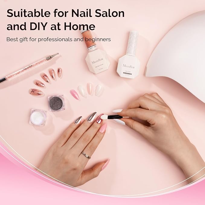 MelodySusie 4Pcs Chrome Nail Powder for Gel Nails,Metallic Mirror Effect Pigment Stylish and Technological Fine Glitter for Home DIY Salon Use