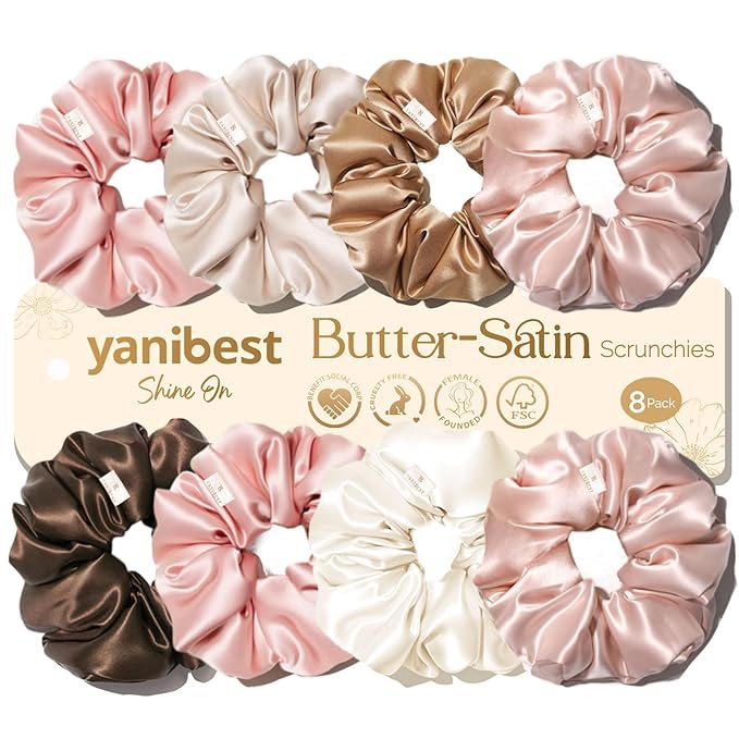 Yanibest 8 Pcs Satin Scrunchies - Silk Scrunchies Ponytail Holders,Soft Satin Hair Ties No Damage,Hair Accessories for Women