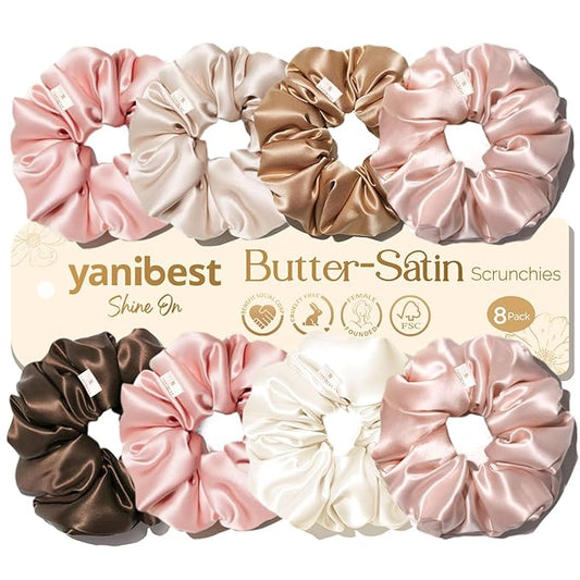 Yanibest 8 Pcs Satin Scrunchies - Silk Scrunchies Ponytail Holders,Soft Satin Hair Ties No Damage,Hair Accessories for Women