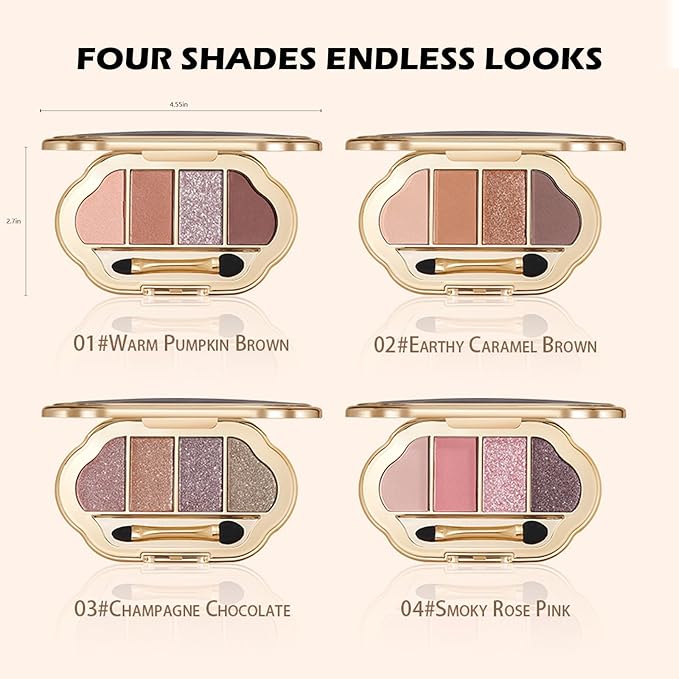 Nude Eyeshadow Palette 4 Colors, Warm Pumpkin Brown Matte & Shimmer Neutral Eye Shadow Quad, Highly Pigmented Long-Lasting Blendable Formula, No-Fallout Daily Makeup Palette for Work, 1#