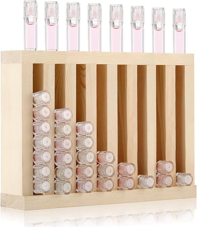 1 Pcs Wooden Lipsticks Holder 0.7 inch Lip Balm Tube Holder Lip Gloss Organizer Display Wood Lipsticks Tube Tower Organizer for Market Craft Booth Room Display (8 Slot)