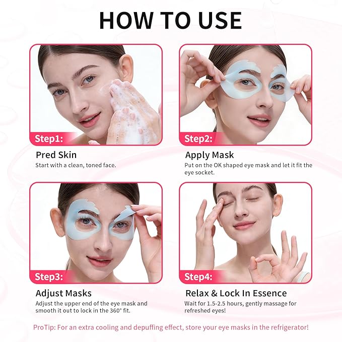 OK Shape Eye Masks, 360° Fit Under Eye Patches with Caffeine and Collagen, Firming & Hydrating Eye Mask for Dark Circles and Puffiness, Self Care Gifts for Women - 6 Pairs, Mystery White