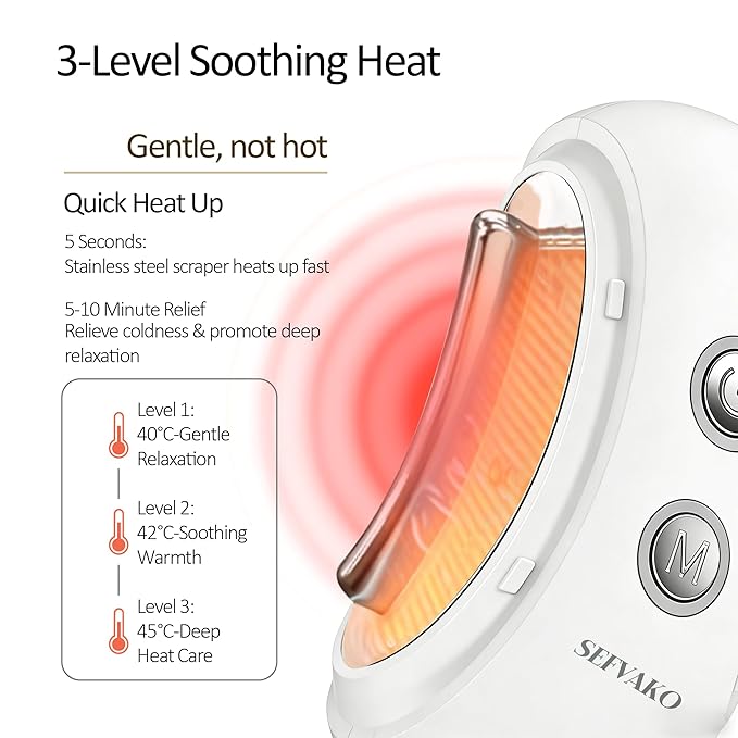 Electric Gua Sha Face Massager Tool with Red Light Therapy, 3-in-1 Microcurrent Guasha Tool with Soothing Vibration, 7-Color LED Warm Heat, for Face/Neck/Eyes/Scalp, Lifting, De-Puffing