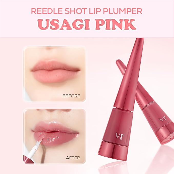VT COSMETICS Reedle Shot Lip Plumper, Hydrate & Volumize Lip Gloss, Smooth Lip Wrinkles, Korean Lip Plumper, High Shine, Lip Enhancer, Hyaluronic Acid, Stocking Stuffers, 0.15 oz. (Usagi Pink)