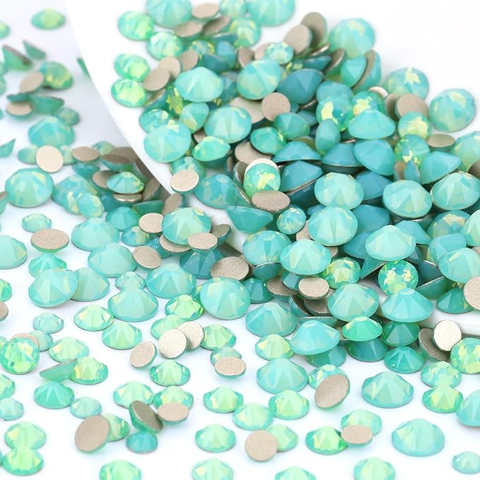 Novani Green Opal Rhinestones 288pcs Flat Back Round Rhinestone Style 2088 Sparkly Crystal Gemstones for Nail Art and Crafting SS30,6.4-6.6mm