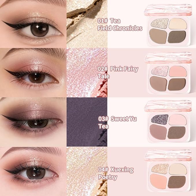 Peach Nude Mini Eyeshadow Palette – 4-Color Apricot & Cream Beige Matte Shades with Champagne Gold Glitter, High Pigment Long-Lasting Blendable Warm Brown Soft Glam Eye Shadow for Daily Natural Makeup