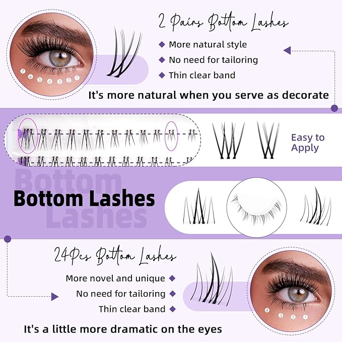 B&Qaugen Lash Clusters with Bottom Lashes 10-18mm 40D D Curl Individual Lashes Cluster Eyelash Clusters Wispy with 2 Styles Bottom Lash Extension DIY Lash Extensions at Home (40D-D-MIX10-18)