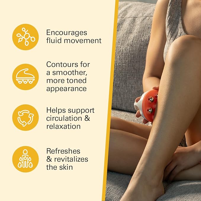 M3 Naturals Lymphatic Drainage Massager with Cooling Steel Rollers for Body Sculpting, Cellulite & Sore Muscles, Grip-Friendly with Ergonomic Design for Arms, Thighs, Glutes and Stomach Orange