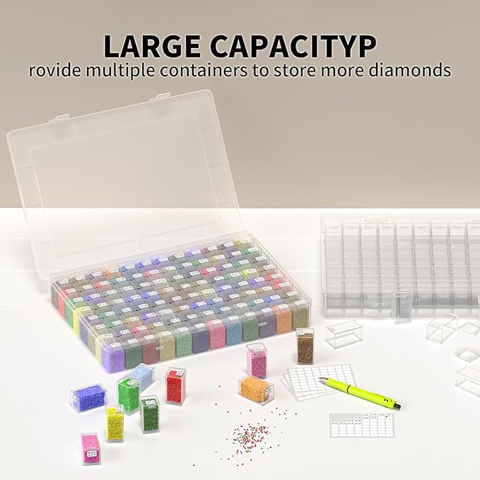 VANSUNS Newly Upgraded Transparent Large Capacity Diamond Painting Storage Containers,96 Grid Craft Organizers and Storage, Suitable for Nail Art, Necklaces, Bead Storage Containers