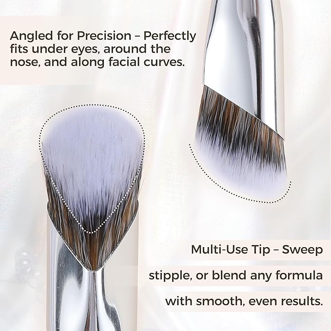 Concealer Brush with Travel Cap Professional Angled Under Eye Makeup Small Foundation Precision Face Brush for Concealer,Nose Contour & Color Corrector Blending(White)