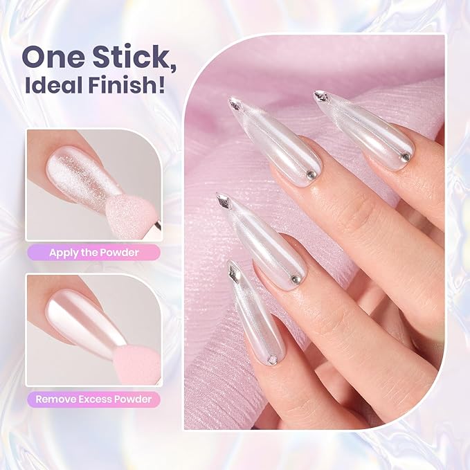 Beetles White Chrome Nail Powder Pearl Mirror Effect Cromer Nail Powder for Gel Nails Glitter Manicure Gel Polish Holographic Pigment Nails Art Design Gifts for Women