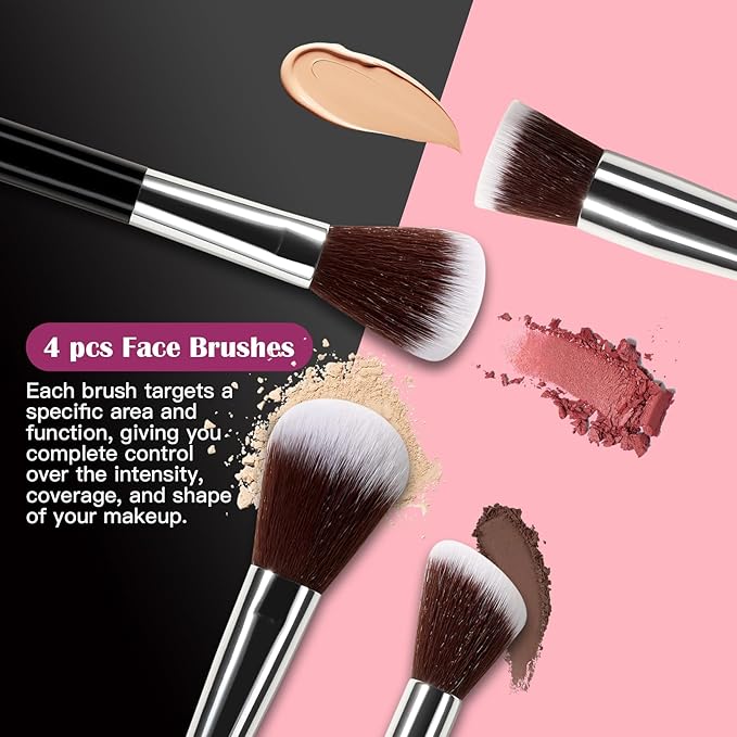 Makeup Brush Set, 12 Pieces Makeup Brushes,Travel Brushes in Black For Foundation, Concealer, Powder Eyeshadow Ideal for Students &Beginners