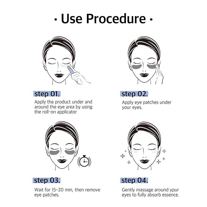 MORENUF Hydrogel Collagen Real Cool 6 Pairs of Eye Patches & Hydrating Roll-On Serum Set for Dark Circles and Puffiness - Hyaluronic Acid and Caffeine Eye Serum Korean