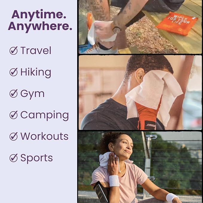 HyperGo XL Body Wipes for Women & Men – 12" x12" Rinse-Free Full Body Cleansing Wipes 2-20 Count Packs - Lavender | Biodegradable, Hypoallergenic, Aloe-Infused | Gym, Festival, Camping Essentials