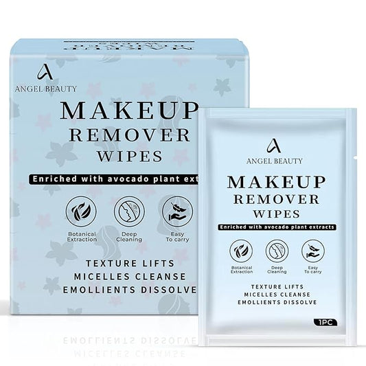 Angel Beauty Makeup Remover Wipes – 30 Individually Wrapped Micellar Face Wipes Singles – Daily Gentle Facial Cleanser with Aloe, Avocado & Vitamin C – Alcohol-Free, Paraben-Free, Travel-Friendly