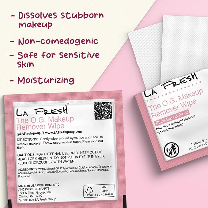 La Fresh Makeup Removal Facial Cleansing Wipes, Waterproof, 50 Count - Skin Care Travel Essentials
