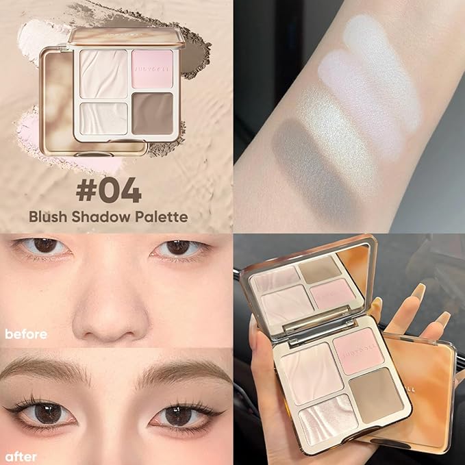 JUDYDOLL Highlight & Contour Palette, All-in-One Matte Highlighter Contour Compact, stocking stuffers, Blendable Face Makeup for Beginners, for All Skin Tones (New Version 04 Blush Shadow Palette)