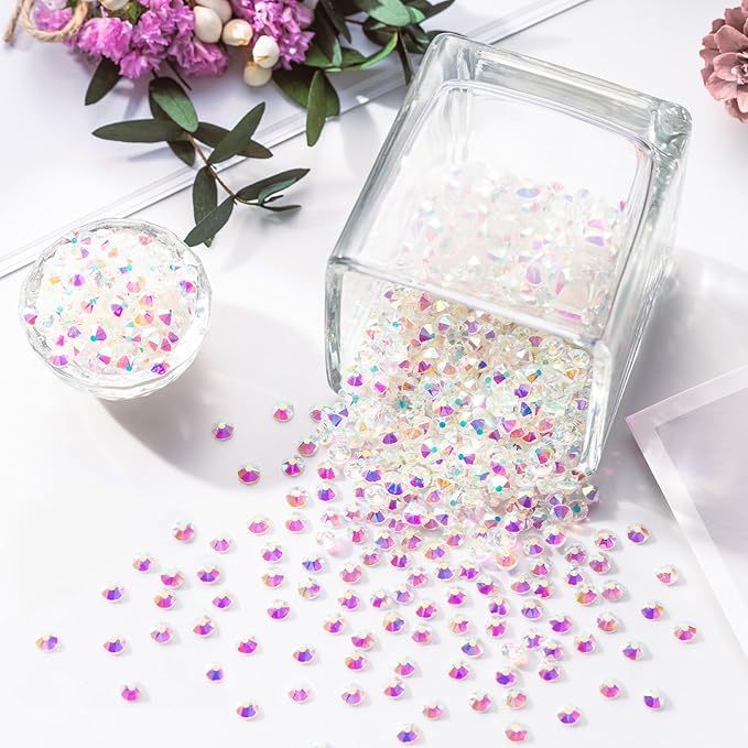 Meibite Tranparent AB Flatback Rhinestones, Glass Rhinestones for Nail Art and Craft, Glue Fix, Loose Crystal Gemstones(Tranparent AB, SS16, 1440pcs, 3.8-4.0mm)