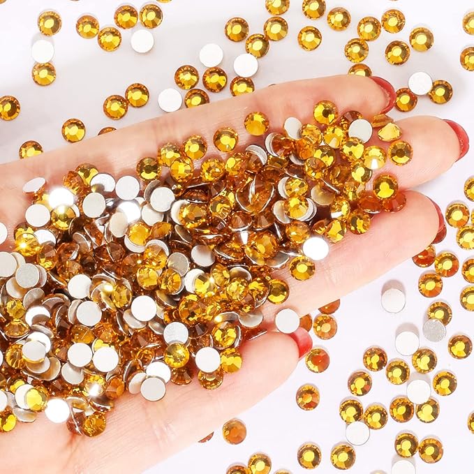 Novani Rhinestones 3000Pcs Flatback Crystal Round Loose Gemstones Glass Rhinestones for Crafts Makeup Nail Art Clothes Shoes DIY Decorations(SS8, 2.3-2.5mm,Gold Yellow)