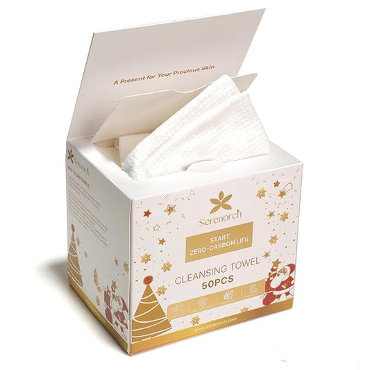 Serenorch Disposable Face Towels for Christmas, 10" x 12" Christmas Gifts for Sensitive Skin, Extra Soft Makeup Remover Dry Wipes, 50 Count