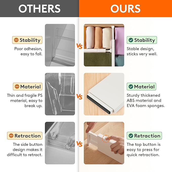 Lifewit 6 Pack Drawer Dividers 4" High, 11-17" Adjustable Drawer Organizers for Clothes, Expandable Dresser Separators in Bedroom/Bathroom/Kitchen/Fridge/Office Organization and Storage, Beige