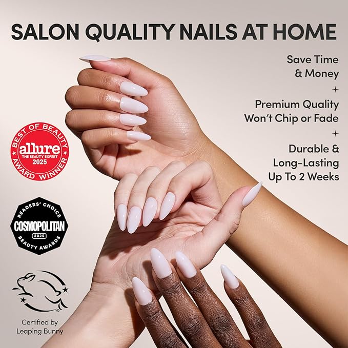 Glamnetic Press On Nails - Blush Blanket | Medium Almond Pink Fake Nails, Salon Quality Milky Nails | 15 Sizes - 30 Nail Kit with Glue