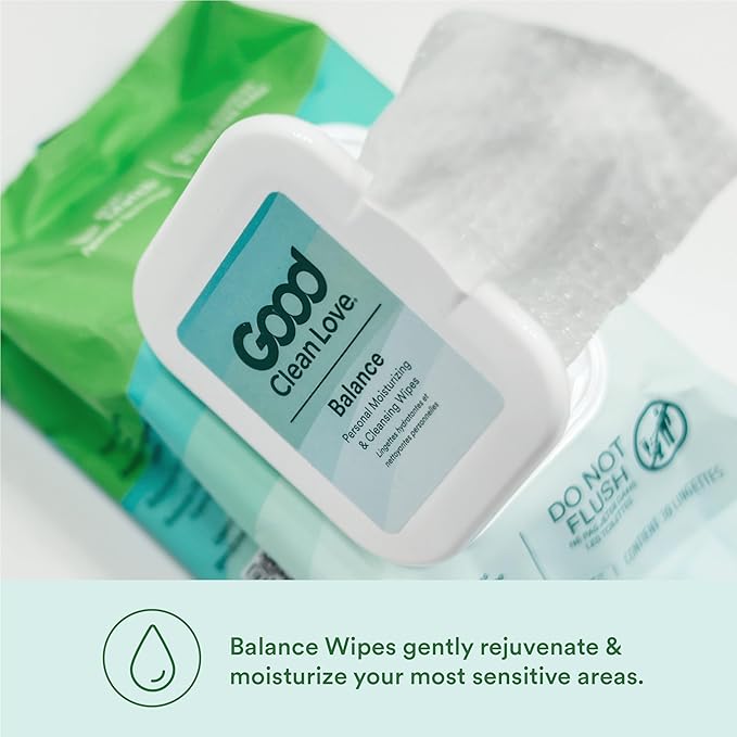 Good Clean Love Balance pH-Balanced Feminine Wipes, Supports Vaginal Health Naturally & Reduces Odor, Non-Irritating Moisturizing & Cleansing Hygiene Product Made with Organic Aloe, (30 Count)